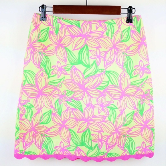 LILLY PULITZER Pink & green floral straight skirt